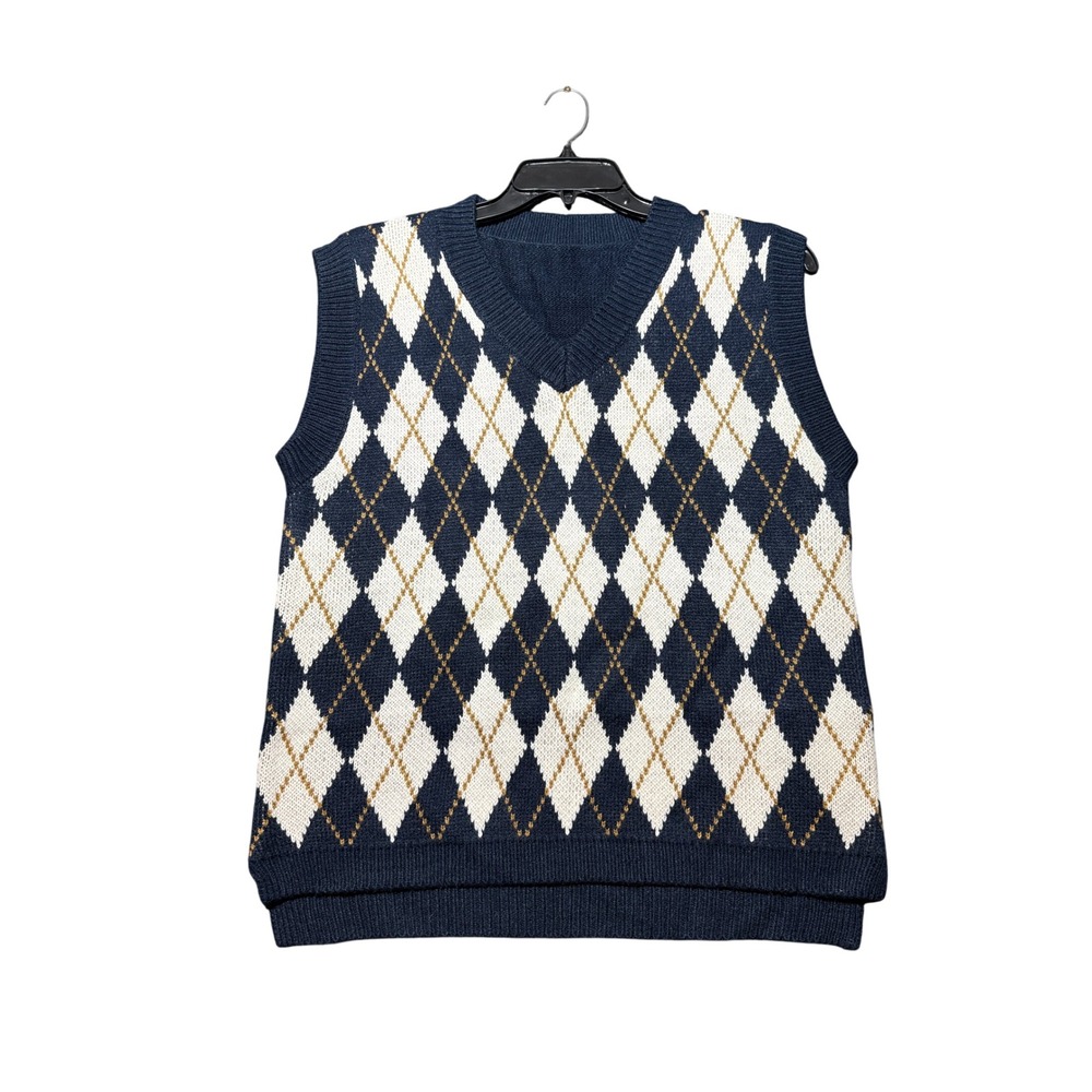 Unbranded Argyle Sweater Vest Mens XL Blue Excellent Condition V-Neck Knit